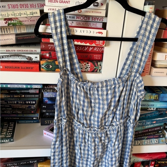 Max studio blue white gingham plaid checker tiered ruffle romantic maxi dress - Picture 5 of 8